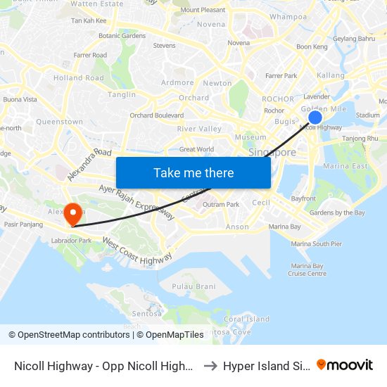 Nicoll Highway - Opp Nicoll Highway Stn (80161) to Hyper Island Singapore map