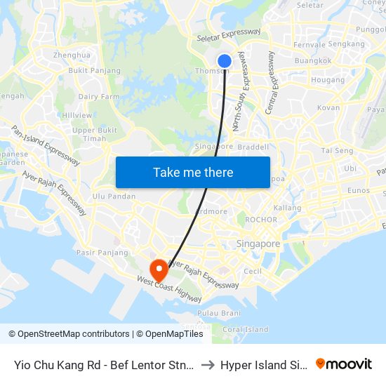 Yio Chu Kang Rd - Bef Lentor Stn Exit 5 (55011) to Hyper Island Singapore map