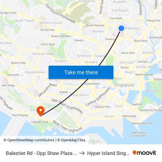 Balestier Rd - Opp Shaw Plaza (50199) to Hyper Island Singapore map