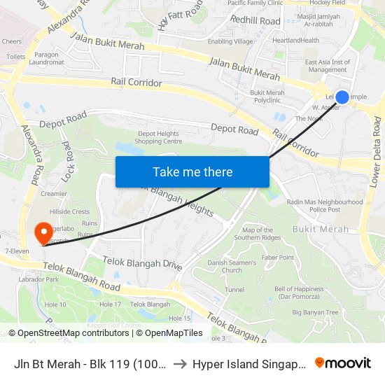Jln Bt Merah - Blk 119 (10089) to Hyper Island Singapore map