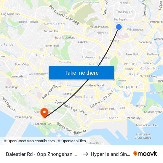 Balestier Rd - Opp Zhongshan Mall (50179) to Hyper Island Singapore map