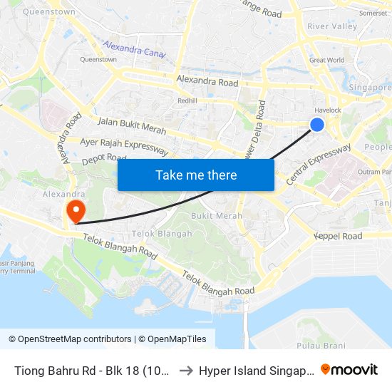 Tiong Bahru Rd - Blk 18 (10141) to Hyper Island Singapore map