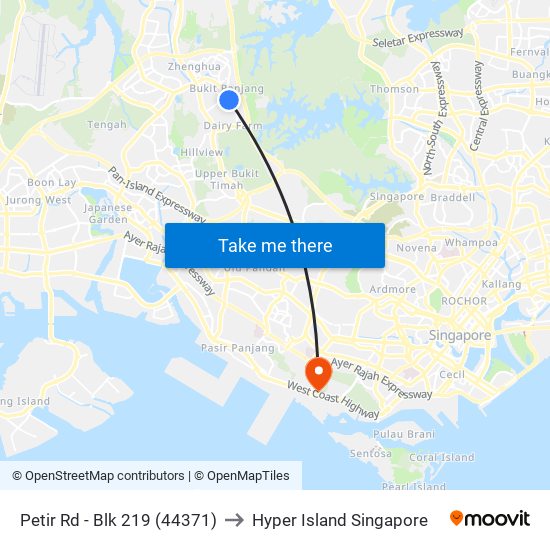 Petir Rd - Blk 219 (44371) to Hyper Island Singapore map