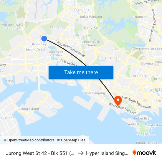 Jurong West St 42 - Blk 551 (28541) to Hyper Island Singapore map