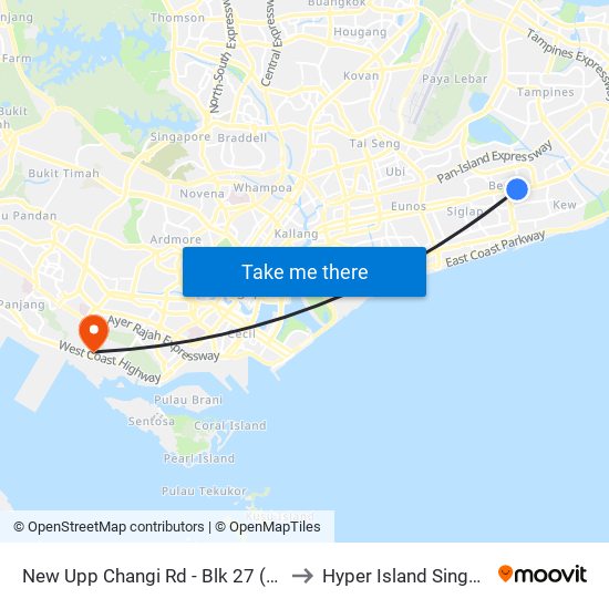 New Upp Changi Rd - Blk 27 (84049) to Hyper Island Singapore map