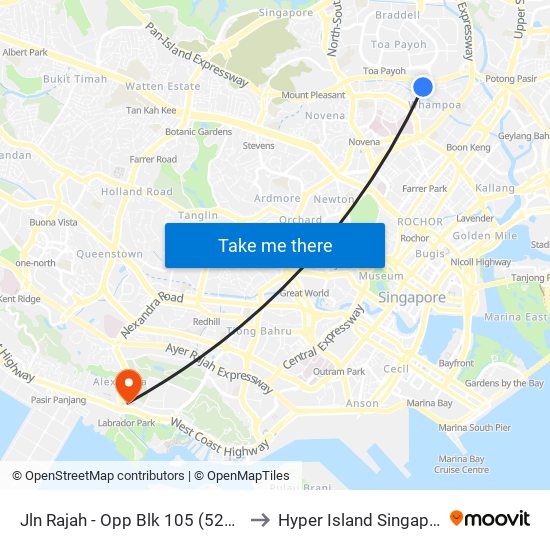 Jln Rajah - Opp Blk 105 (52419) to Hyper Island Singapore map