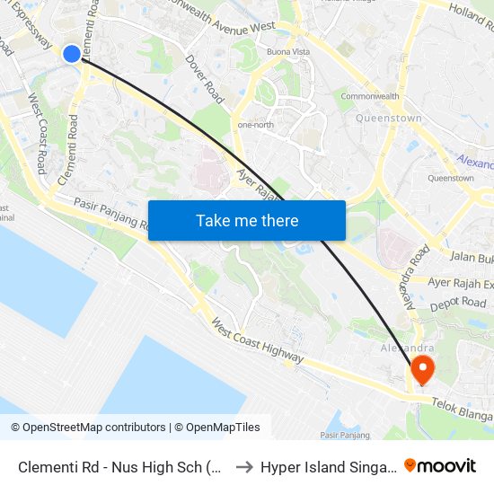 Clementi Rd - Nus High Sch  (17191) to Hyper Island Singapore map