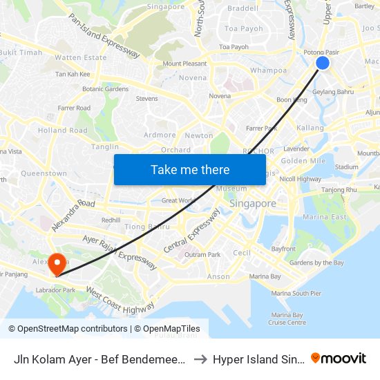 Jln Kolam Ayer - Bef Bendemeer Rd (60079) to Hyper Island Singapore map