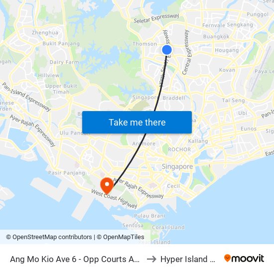 Ang Mo Kio Ave 6 - Opp Courts Ang Mo Kio (54041) to Hyper Island Singapore map