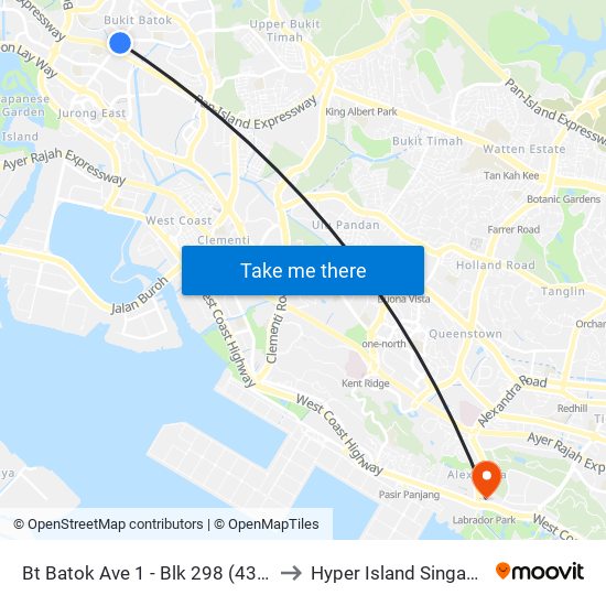 Bt Batok Ave 1 - Blk 298 (43699) to Hyper Island Singapore map