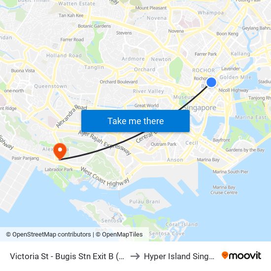 Victoria St - Bugis Stn Exit B (01059) to Hyper Island Singapore map