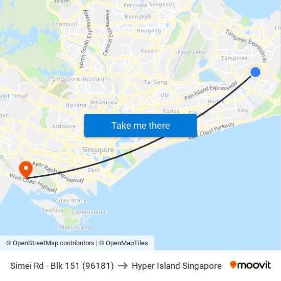 Simei Rd - Blk 151 (96181) to Hyper Island Singapore map