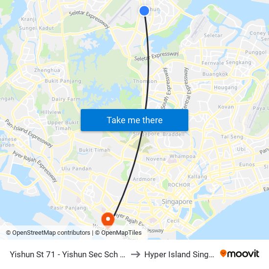 Yishun St 71 - Yishun Sec Sch (59511) to Hyper Island Singapore map