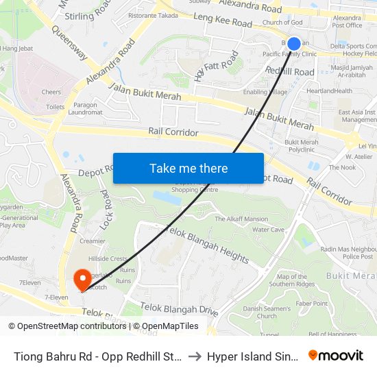 Tiong Bahru Rd - Opp Redhill Stn (10201) to Hyper Island Singapore map