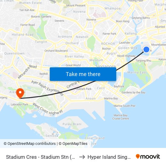 Stadium Cres - Stadium Stn (80199) to Hyper Island Singapore map