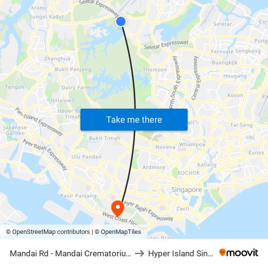 Mandai Rd - Mandai Crematorium (48071) to Hyper Island Singapore map