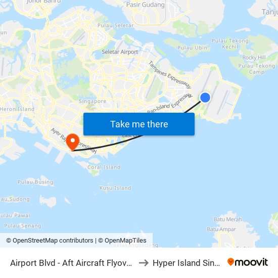 Airport Blvd - Aft Aircraft Flyover (95011) to Hyper Island Singapore map