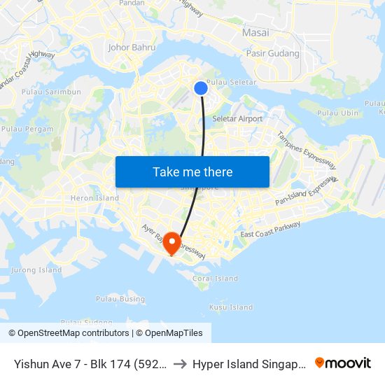 Yishun Ave 7 - Blk 174 (59261) to Hyper Island Singapore map