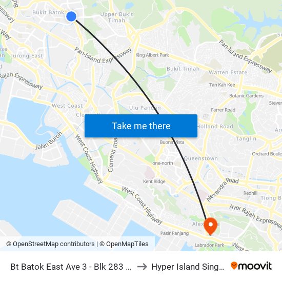 Bt Batok East Ave 3 - Blk 283 (43189) to Hyper Island Singapore map
