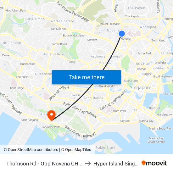 Thomson Rd - Opp Novena CH (50031) to Hyper Island Singapore map
