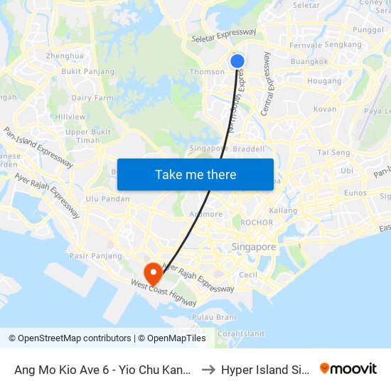Ang Mo Kio Ave 6 - Yio Chu Kang Stn (55189) to Hyper Island Singapore map