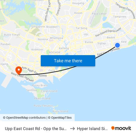 Upp East Coast Rd - Opp the Summit (94039) to Hyper Island Singapore map