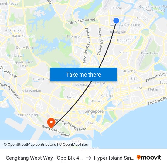 Sengkang West Way - Opp Blk 432a (67561) to Hyper Island Singapore map