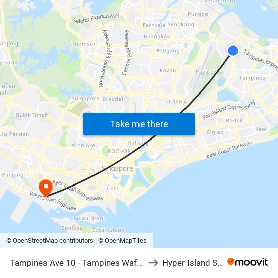 Tampines Ave 10 - Tampines Wafer Fab Pk (75351) to Hyper Island Singapore map