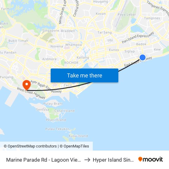 Marine Parade Rd - Lagoon View (93049) to Hyper Island Singapore map