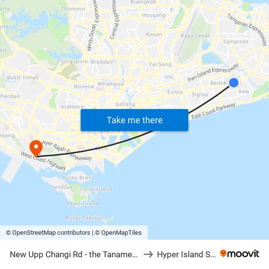 New Upp Changi Rd - the Tanamera Condo (84061) to Hyper Island Singapore map
