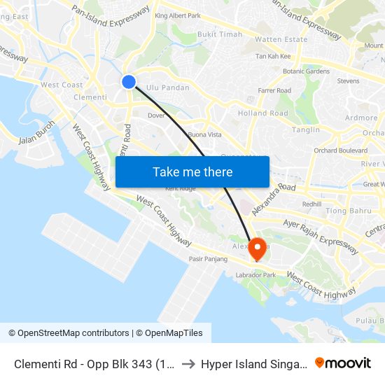 Clementi Rd - Opp Blk 343 (17119) to Hyper Island Singapore map
