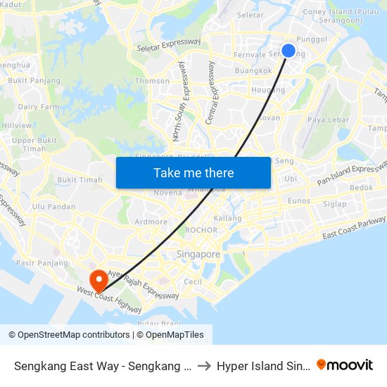 Sengkang East Way - Sengkang Stn (67409) to Hyper Island Singapore map