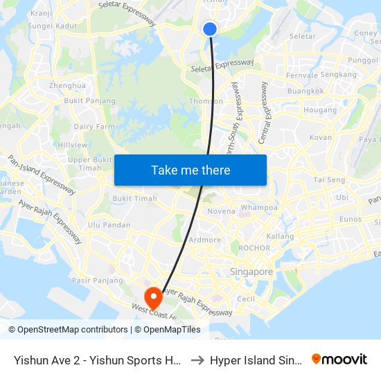 Yishun Ave 2 - Yishun Sports Hall (59039) to Hyper Island Singapore map