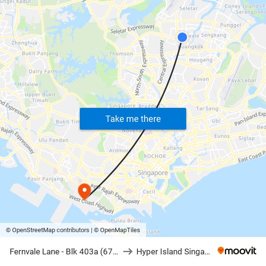 Fernvale Lane - Blk 403a (67281) to Hyper Island Singapore map