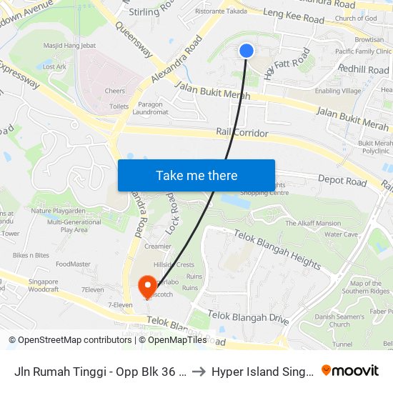 Jln Rumah Tinggi - Opp Blk 36 (10599) to Hyper Island Singapore map