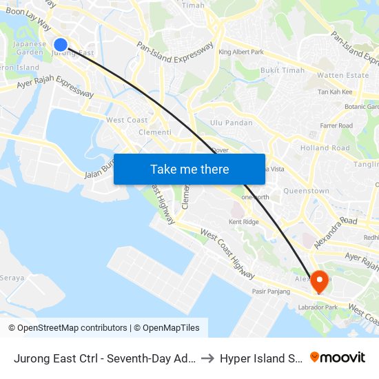 Jurong East Ctrl - Seventh-Day Advent CH (28441) to Hyper Island Singapore map