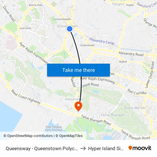 Queensway - Queenstown Polyclinic (11059) to Hyper Island Singapore map