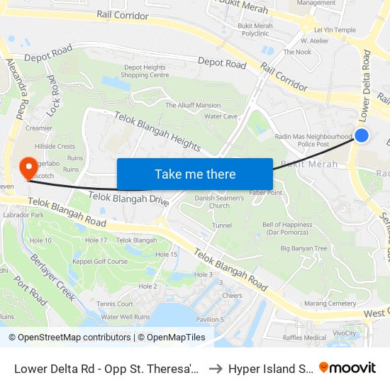 Lower Delta Rd - Opp St. Theresa's Convent (14039) to Hyper Island Singapore map
