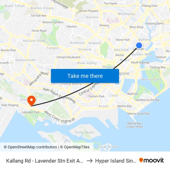 Kallang Rd - Lavender Stn Exit A/Ica (01319) to Hyper Island Singapore map