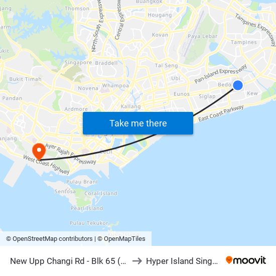 New Upp Changi Rd - Blk 65 (84059) to Hyper Island Singapore map