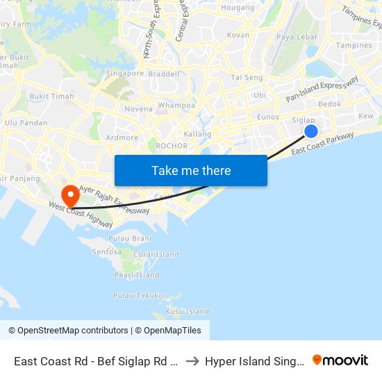 East Coast Rd - Bef Siglap Rd (93061) to Hyper Island Singapore map