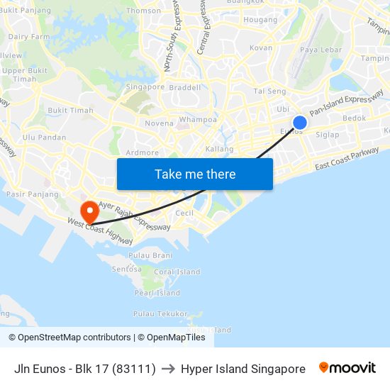 Jln Eunos - Blk 17 (83111) to Hyper Island Singapore map