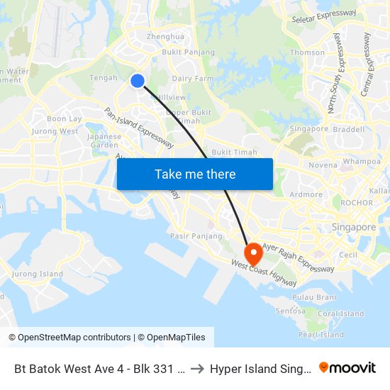 Bt Batok West Ave 4 - Blk 331 (43491) to Hyper Island Singapore map