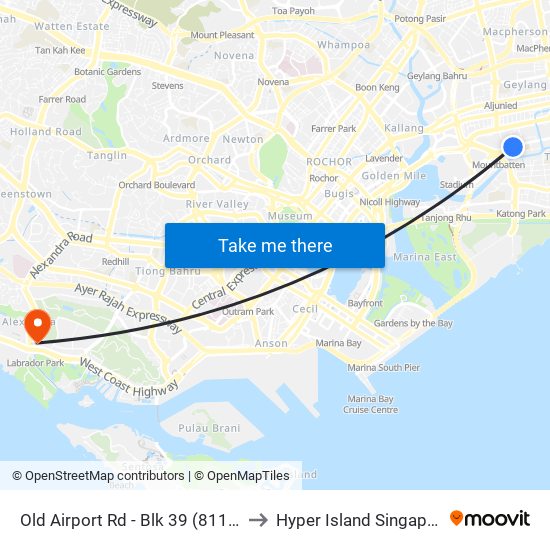 Old Airport Rd - Blk 39 (81171) to Hyper Island Singapore map