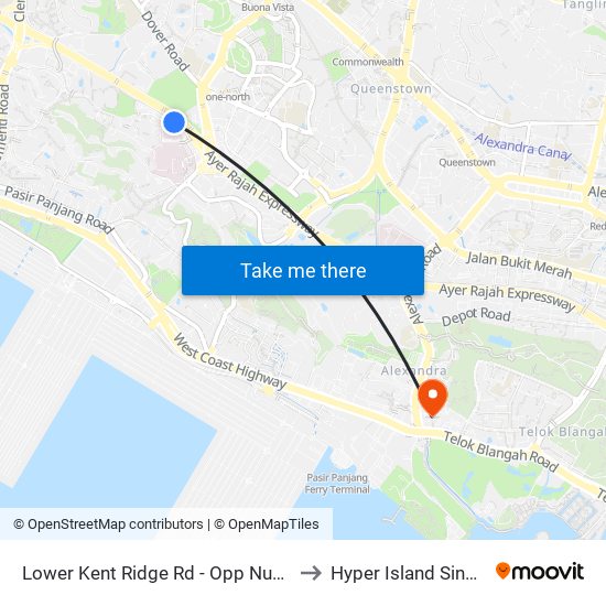 Lower Kent Ridge Rd - Opp Nuh (18239) to Hyper Island Singapore map