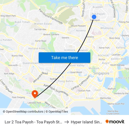 Lor 2 Toa Payoh - Toa Payoh Stn (52189) to Hyper Island Singapore map
