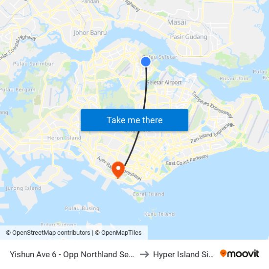Yishun Ave 6 - Opp Northland Sec Sch (59191) to Hyper Island Singapore map