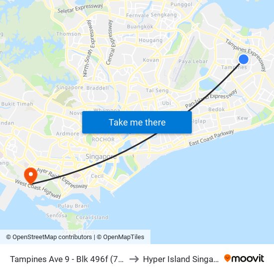 Tampines Ave 9 - Blk 496f (76369) to Hyper Island Singapore map