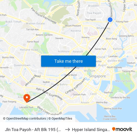 Jln Toa Payoh - Aft Blk 195 (52081) to Hyper Island Singapore map