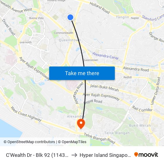 C'Wealth Dr - Blk 92 (11439) to Hyper Island Singapore map